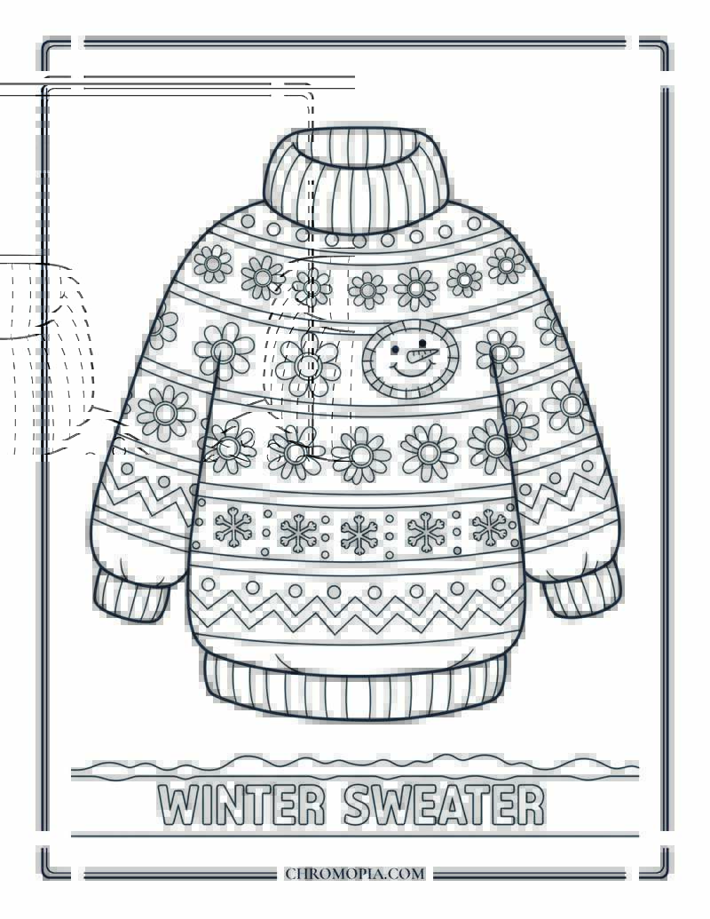 Winter Sweater Cartoon Coloring Sheet