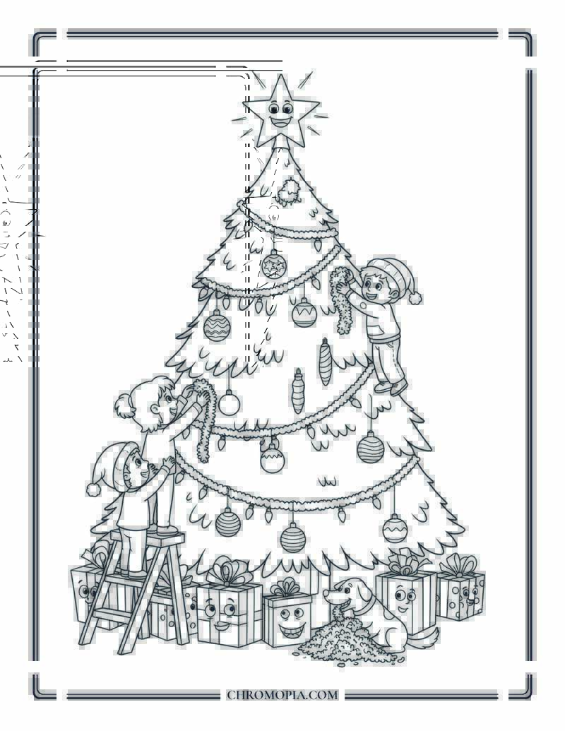 Christmas Tree Decorating Coloring Sheet For Kids