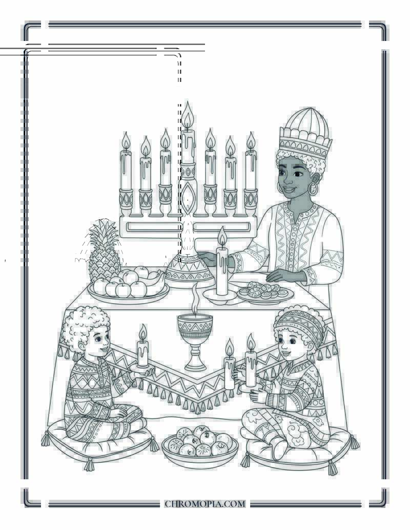 Kwanzaa Holiday Table Coloring Page For School Kids