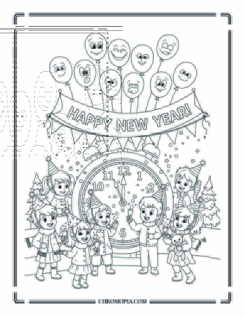New Years Eve Countdown Party Coloring Sheet