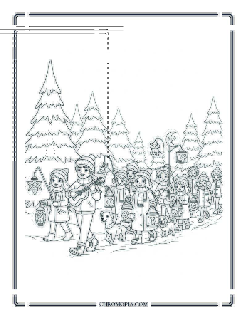 Winter Solstice Lantern Walk Coloring Page