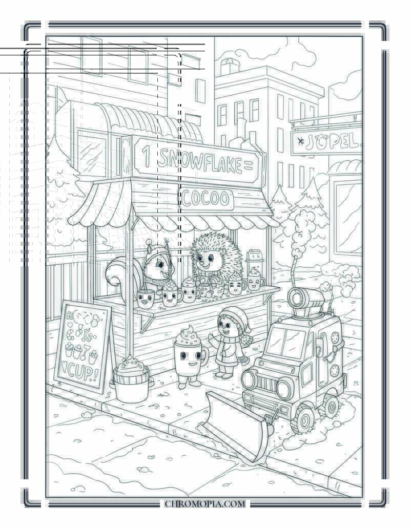 Hot Cocoa Stand Coloring Page With Animals