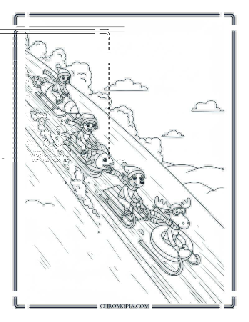 Sledding Hill Family Fun Coloring Sheet