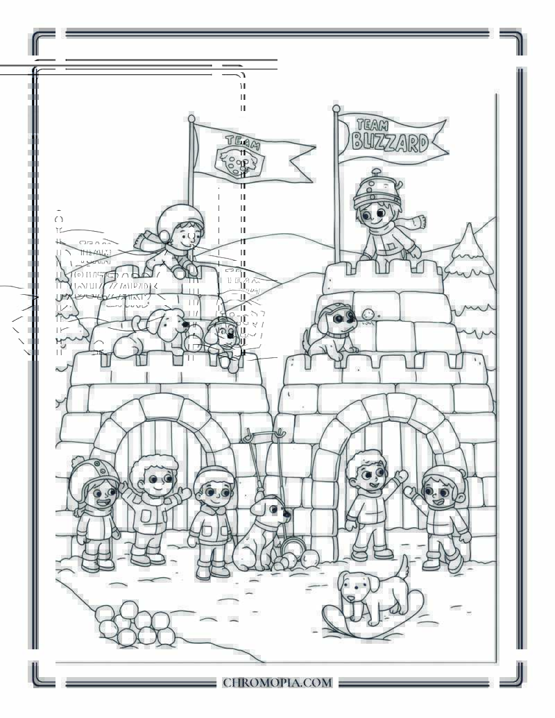 Snow Fort Building Battle Coloring Page