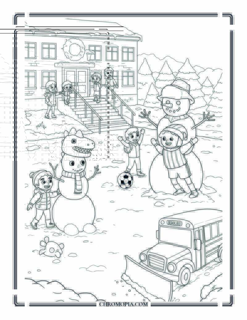 Winter School Snowman Contest Coloring Page