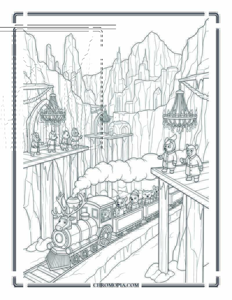 The Great Snow Train Arrival In Animal Metropolis Coloring Page