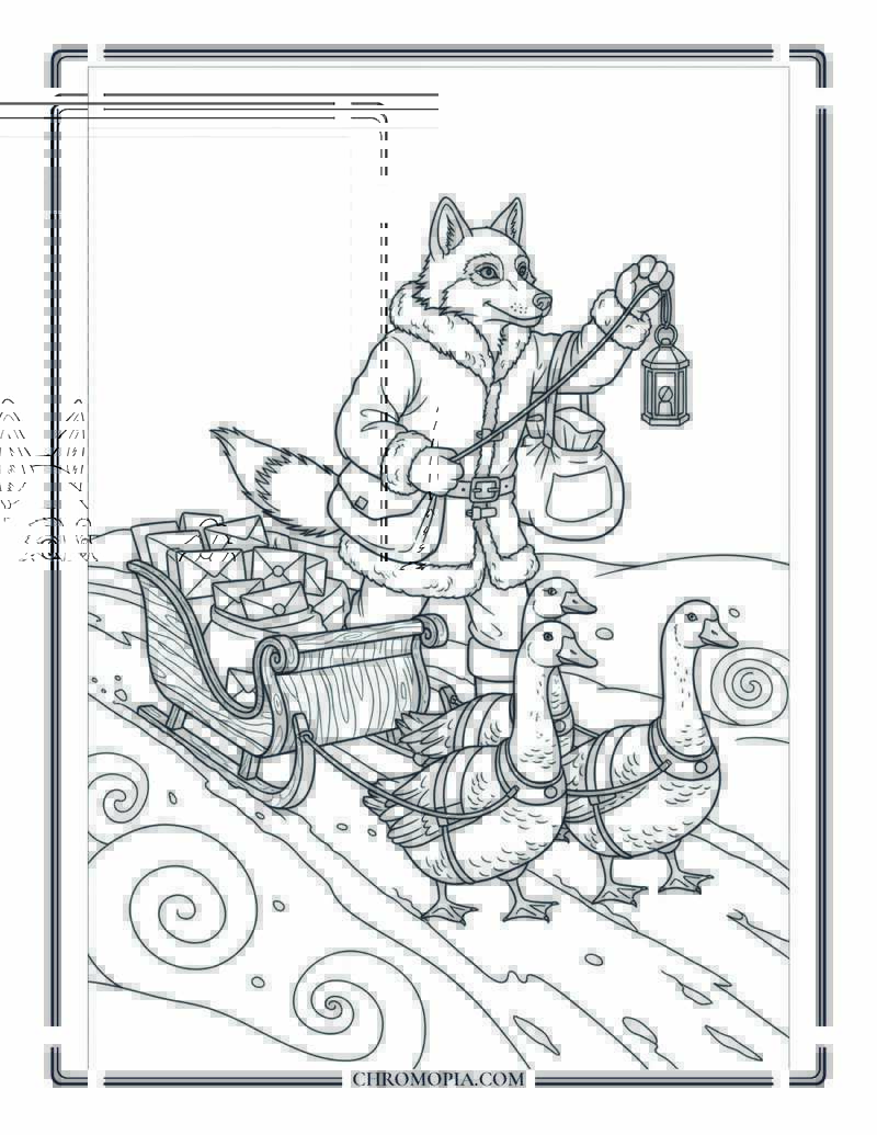 Wolf Postman Delivering Letters In Snowstorm Coloring Page