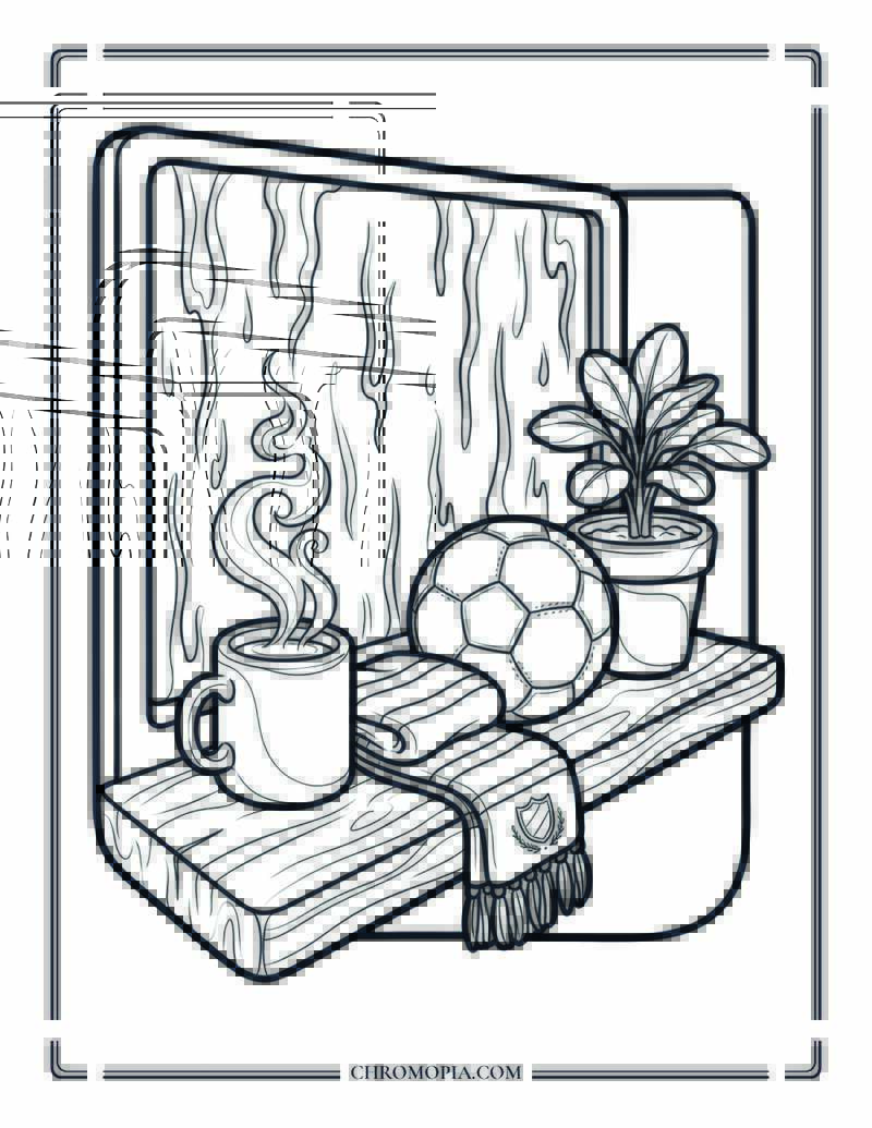 Cozy Soccer Windowsill Coloring Page