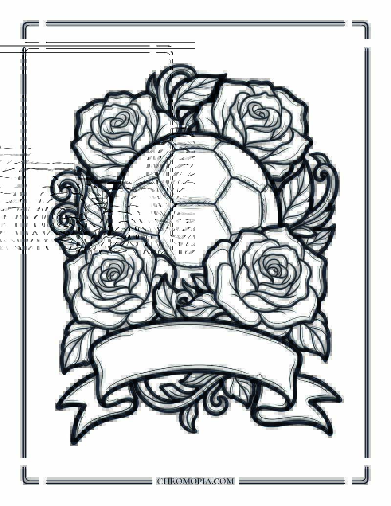 Soccer Ball And Rose Bouquet Coloring Page