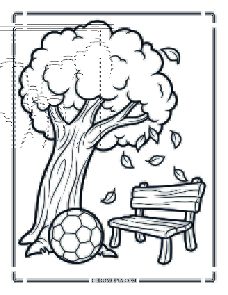 Soccer Ball In The Autumn Park Coloring Page