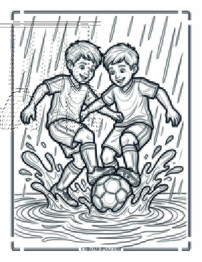 Muddy Soccer Game In The Rain Coloring Page