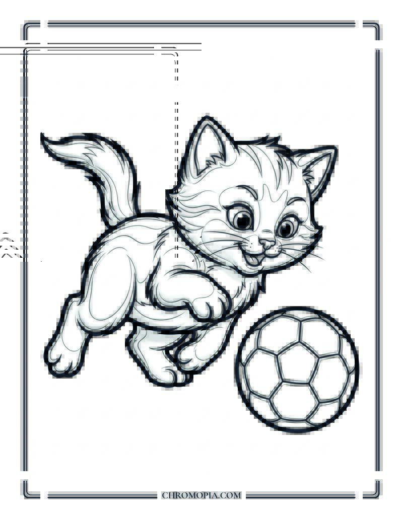 Kitten Chasing A Soccer Ball Coloring Page