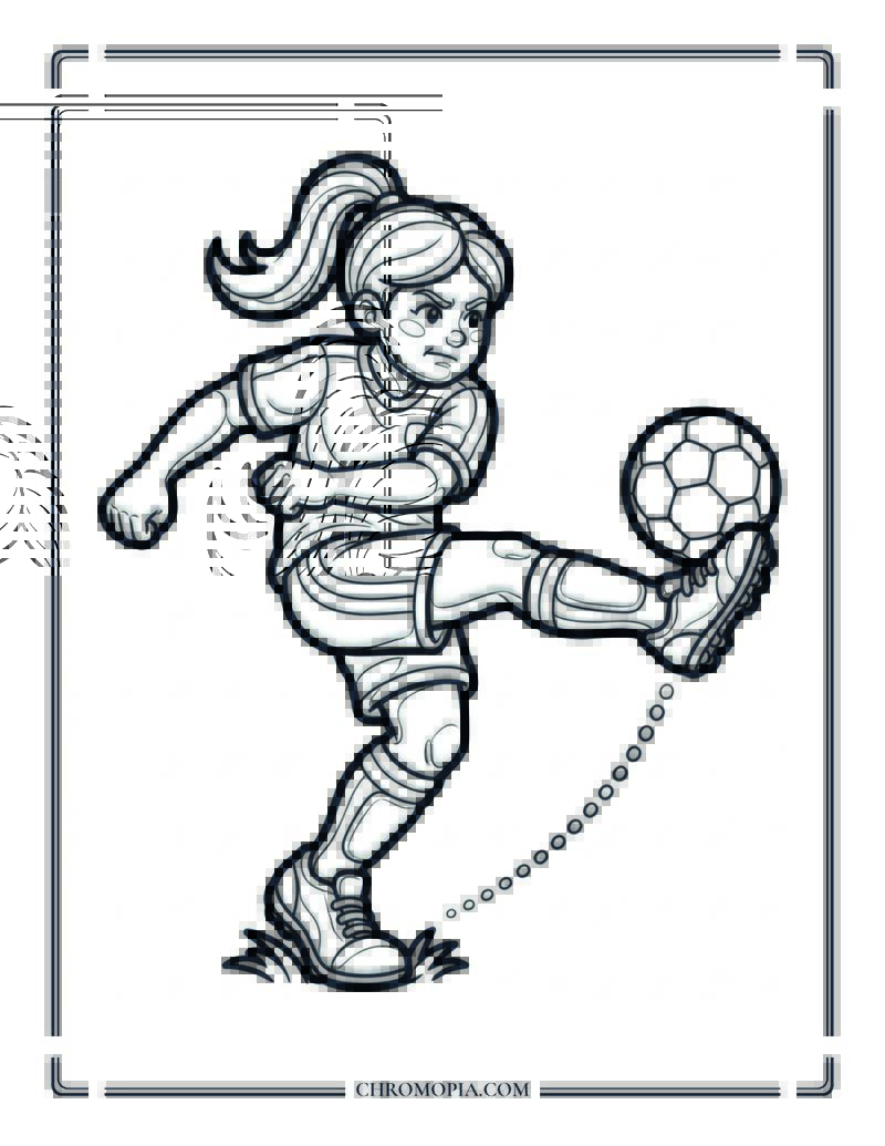 Girl Soccer Free Kick Coloring Page