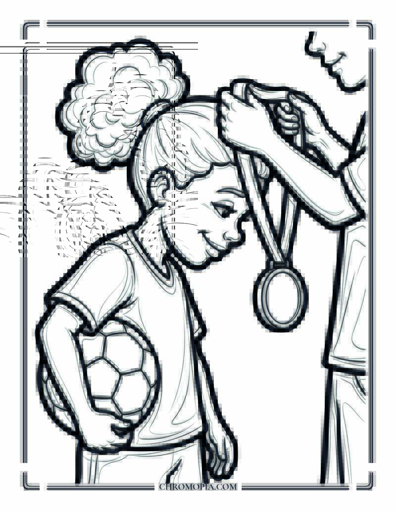 Girl Soccer Player Getting Her Medal Coloring Page