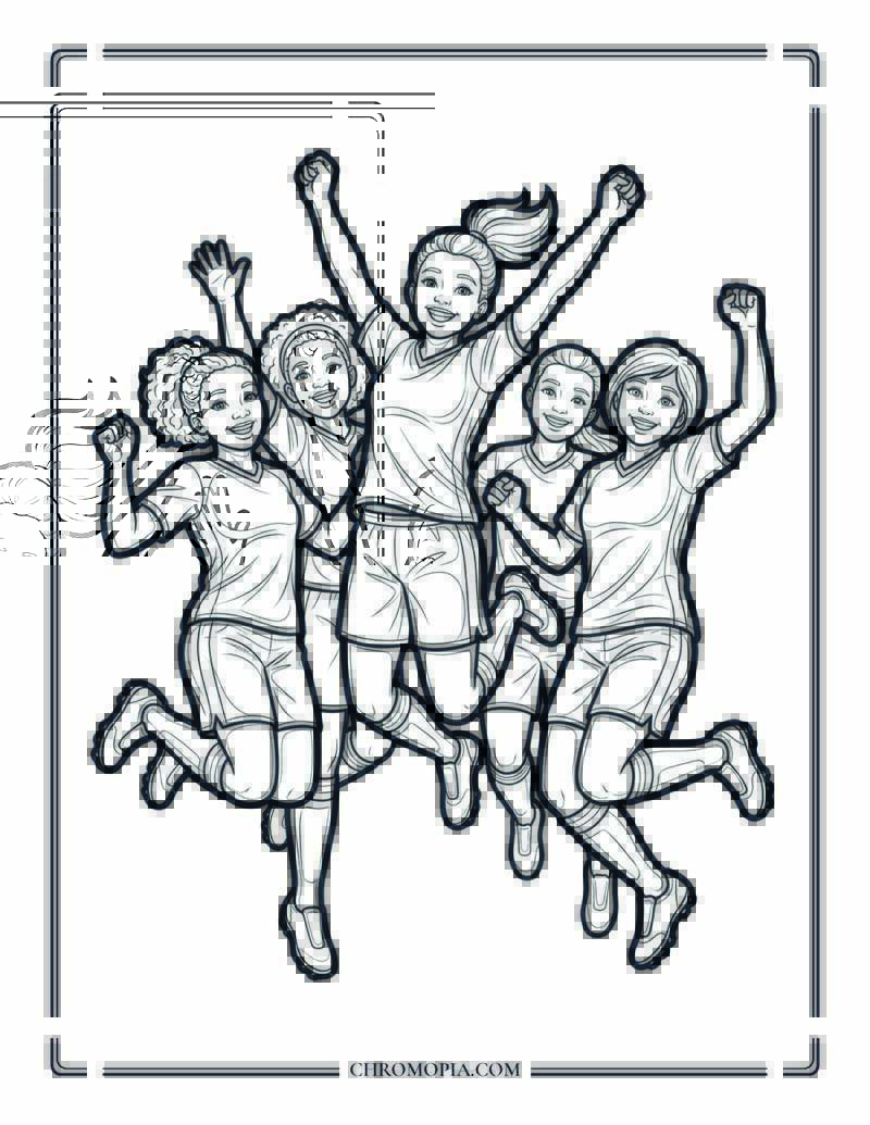 Girls Soccer Team Celebrating Coloring Page