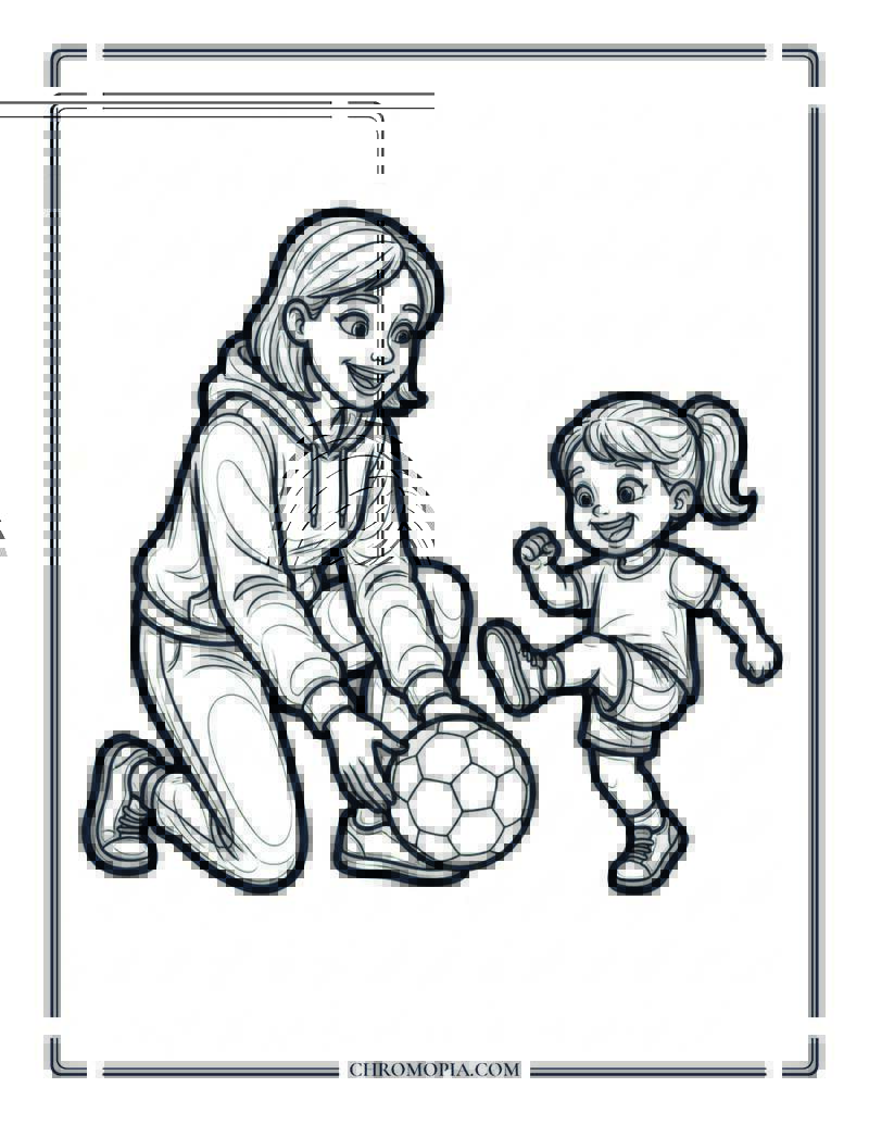 Mother And Daughter Soccer Practice Coloring Page