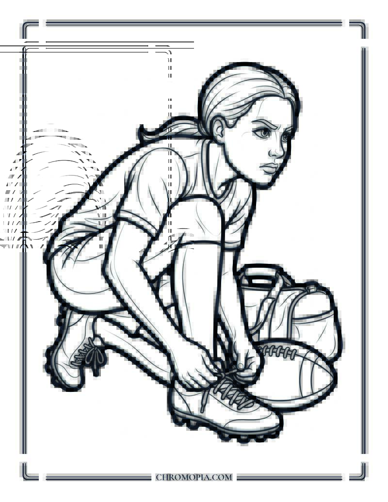 Soccer Girl Lacing Her Cleats Coloring Page