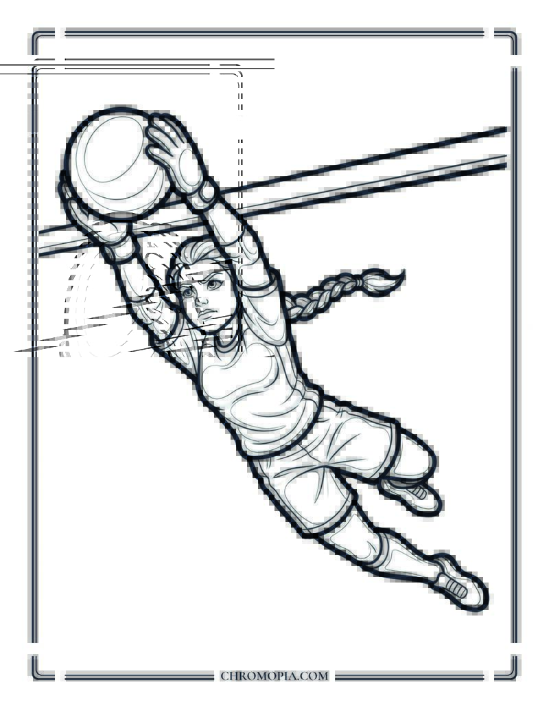 Teen Girl Soccer Goalkeeper Diving Save Coloring Page