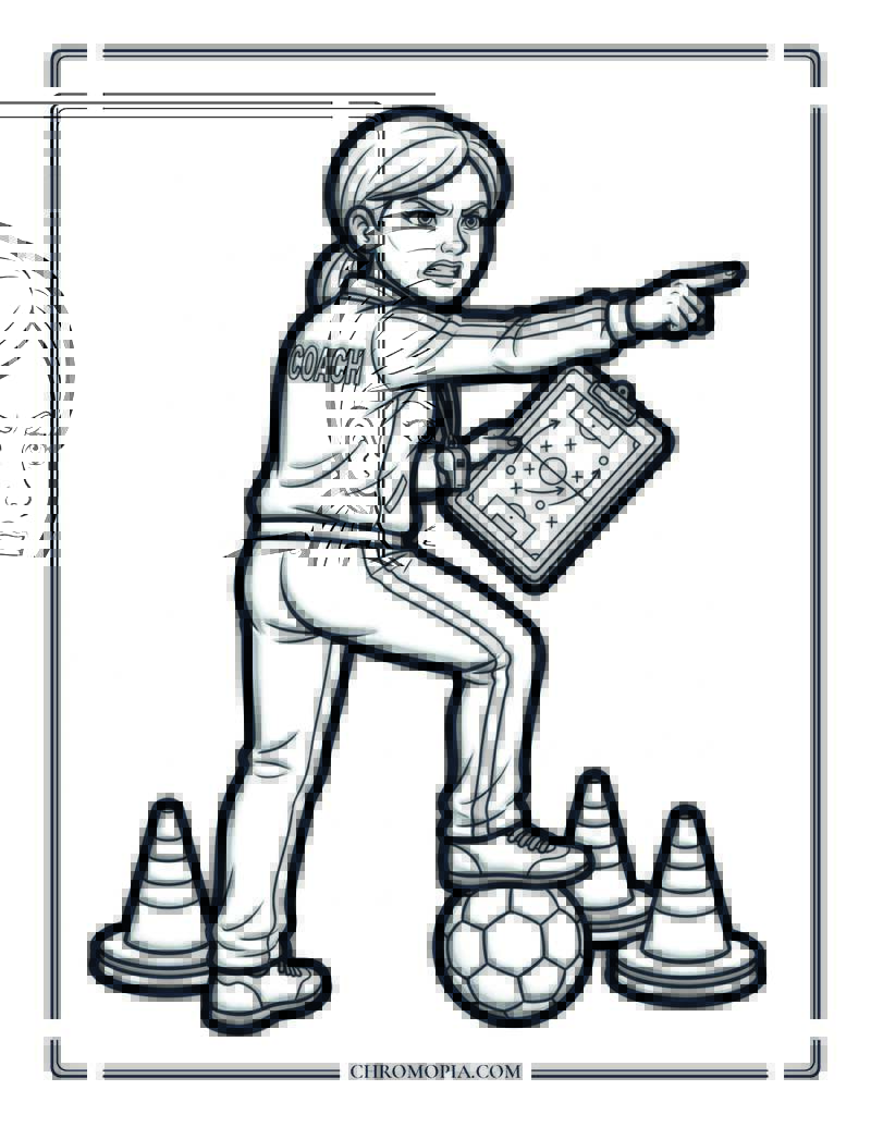 Woman Soccer Coach Coloring Page
