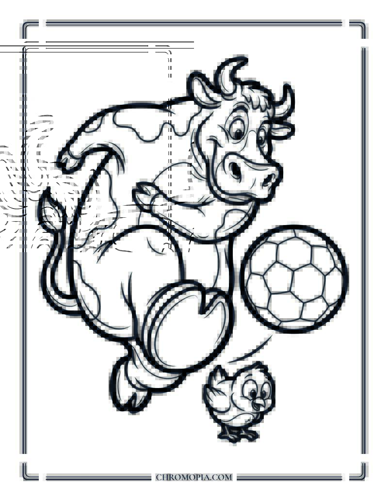 Cow Playing Soccer Coloring Page