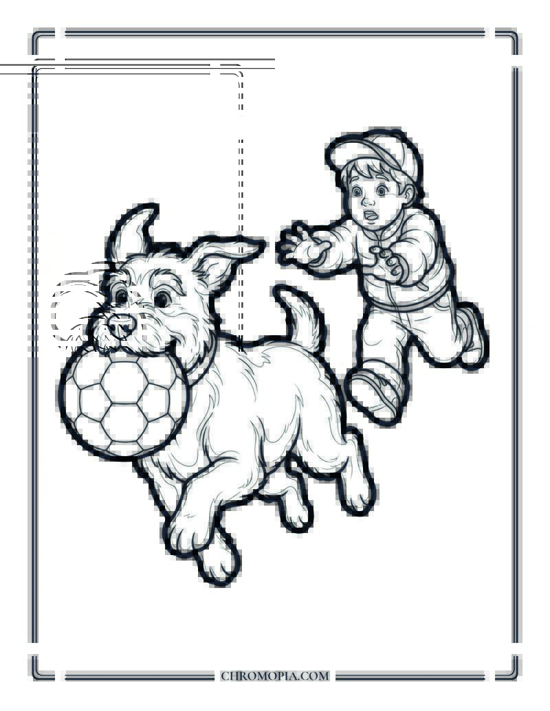 Dog Stealing The Soccer Ball Coloring Page