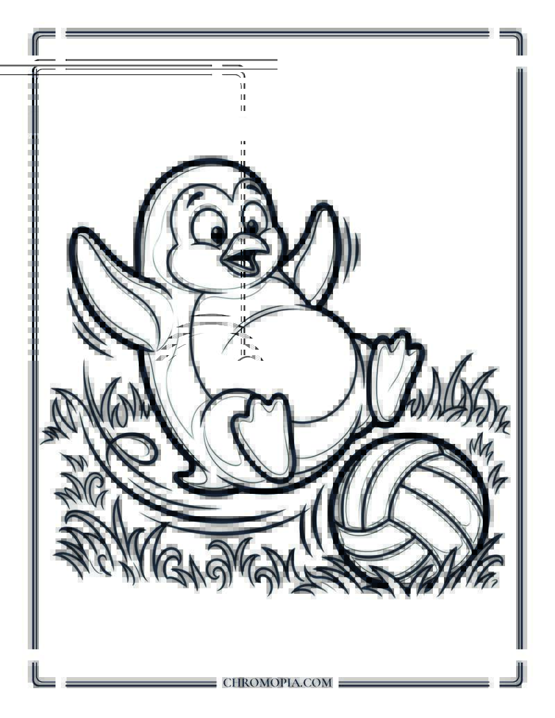 Penguin Slipping In A Soccer Match Coloring Page