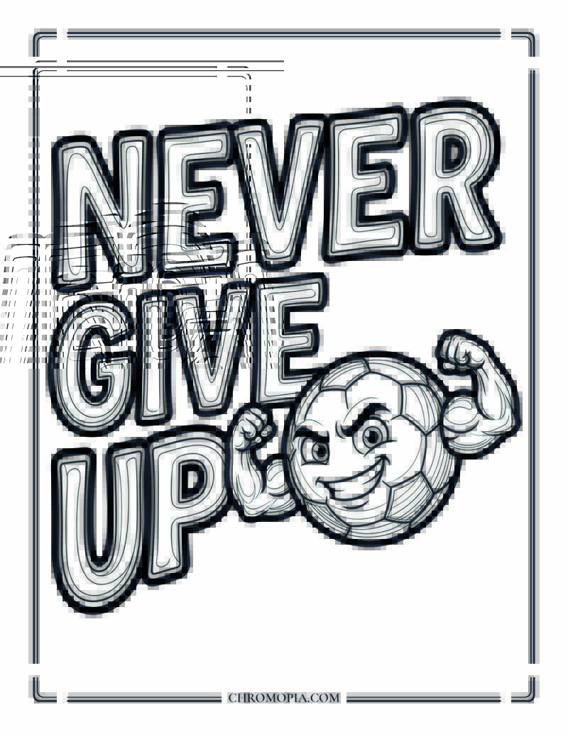 Soccer Never Give Up Coloring Page