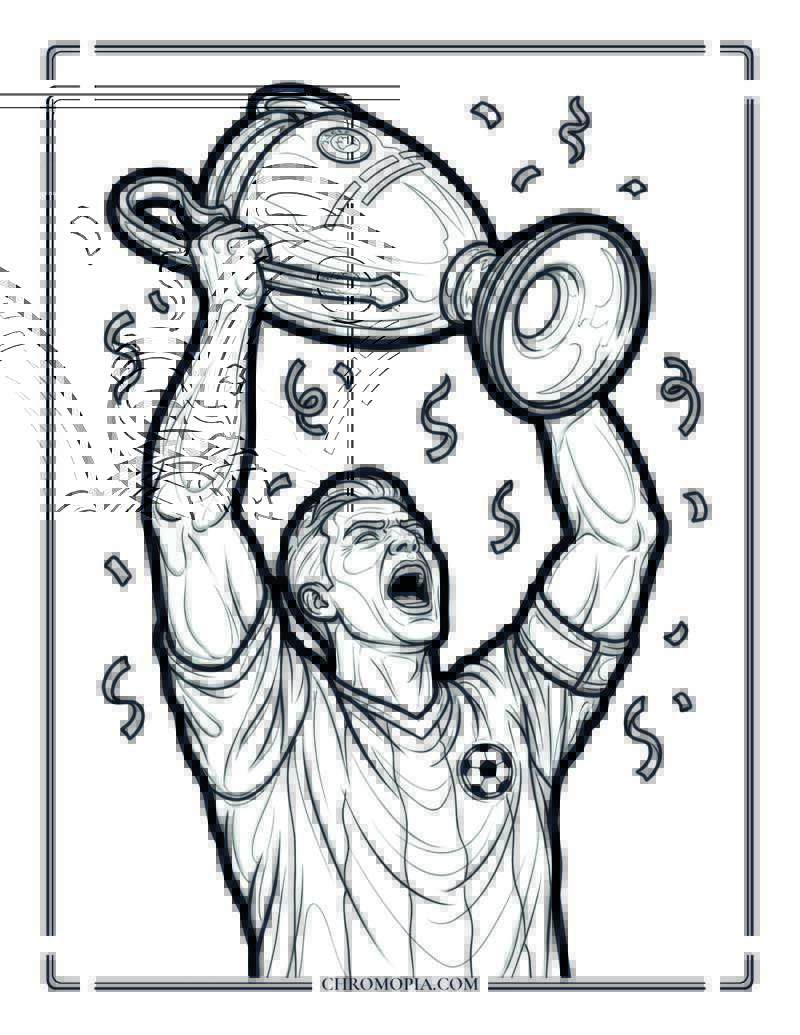 Soccer Captain Lifting The Trophy Coloring Page