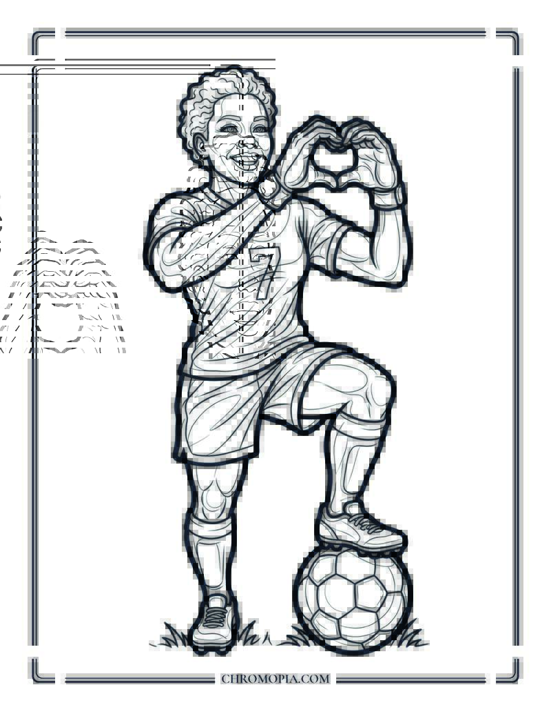 Soccer Player Heart Hands Celebration Coloring Page
