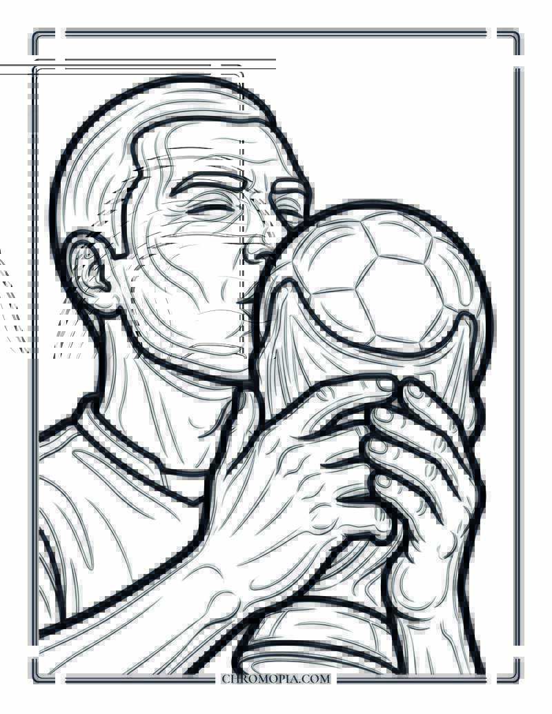 Soccer Player Kissing The Trophy Coloring Page