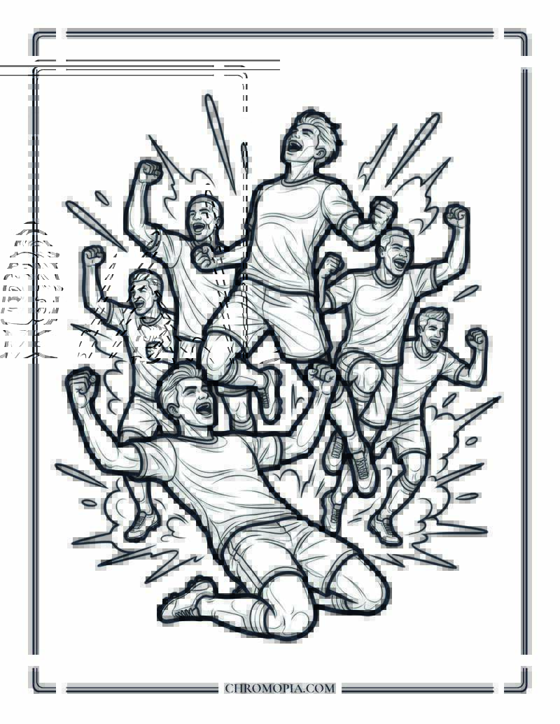 Soccer Team Goal Celebration Coloring Page