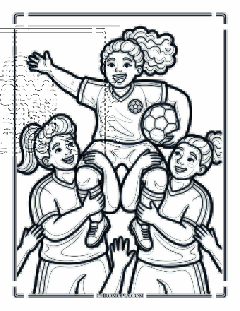 Soccer Teammates Lifting The Scorer Coloring Page