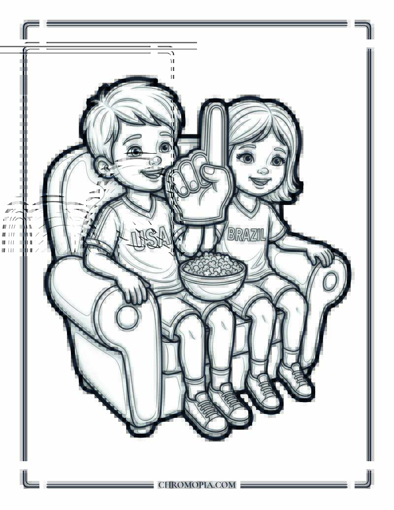 Kids Watching The Soccer World Cup 2026 Coloring Page