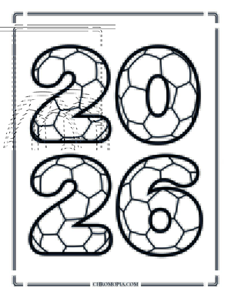 2026 Bubble Numbers Soccer Coloring Page