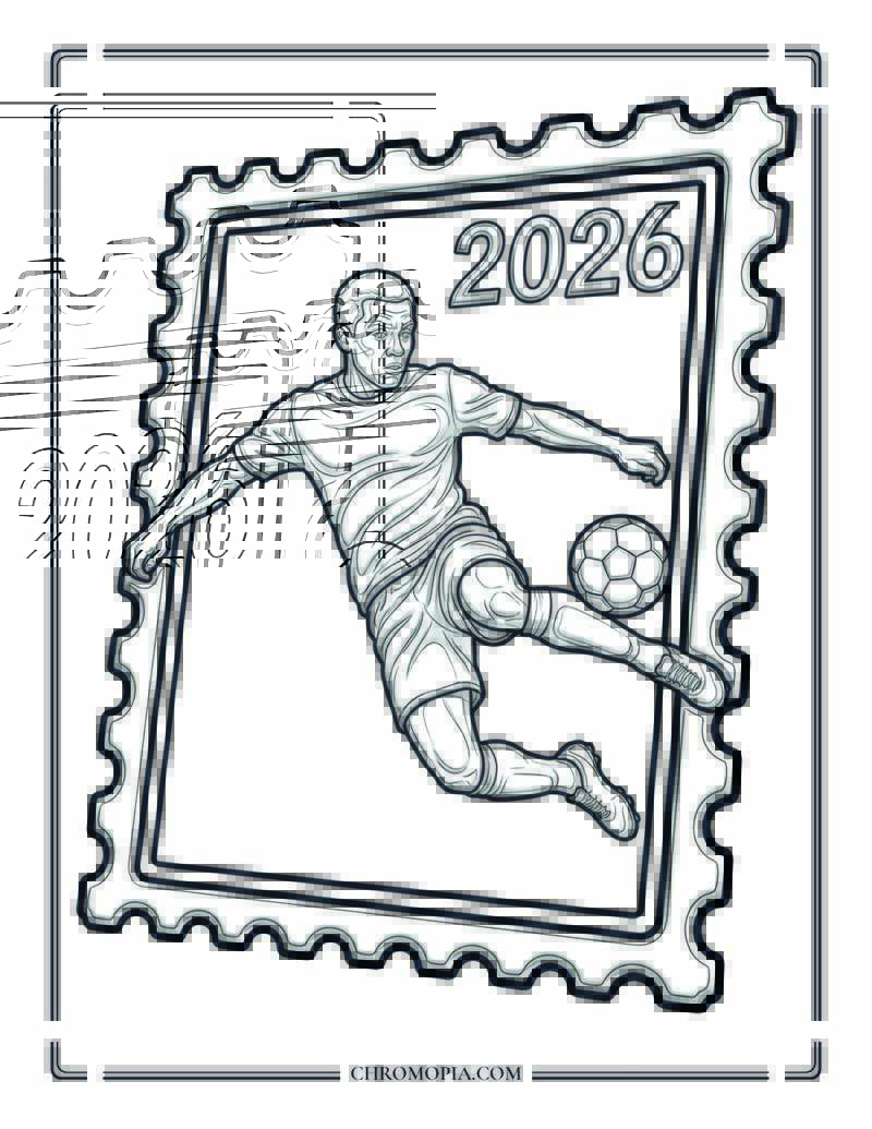 Soccer World Cup 2026 Postage Stamp Coloring Page