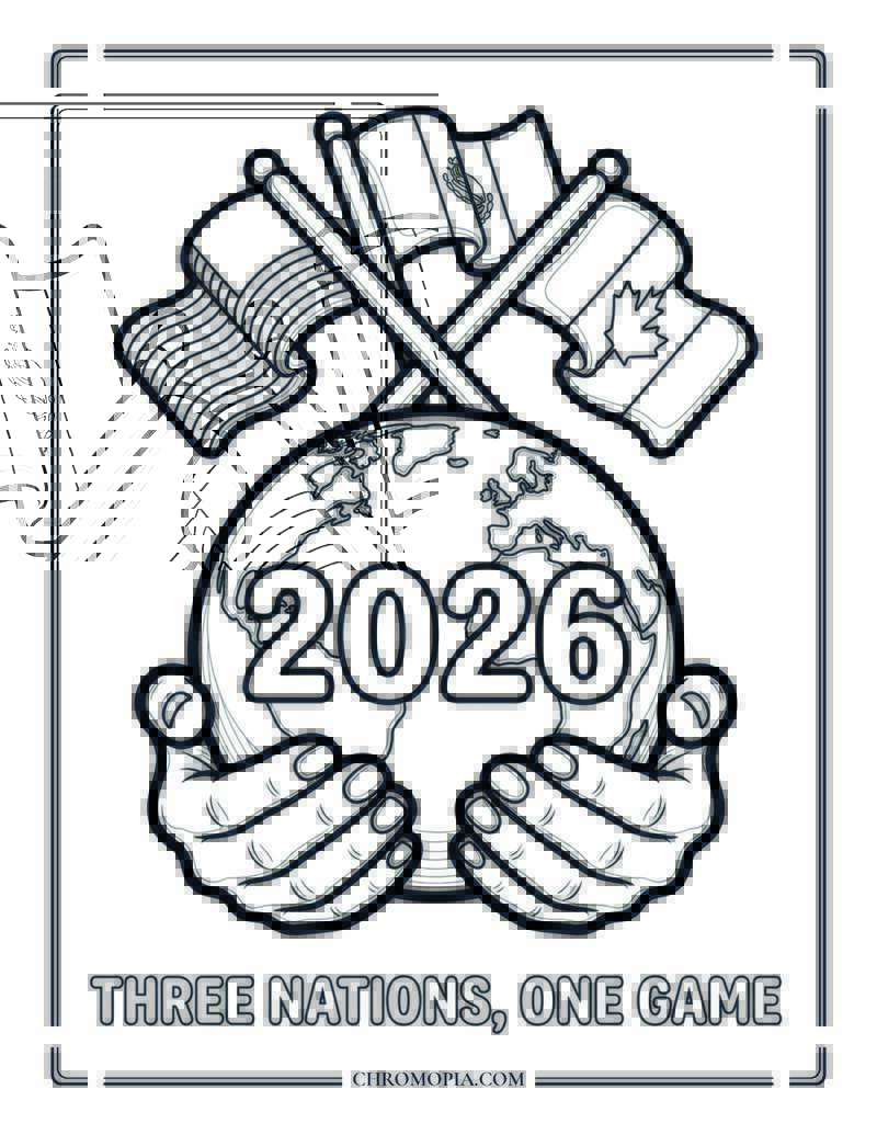 Soccer World Cup 2026 Three Flags Coloring Page