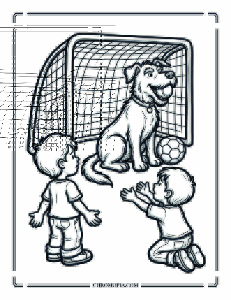 Dog Soccer Goalkeeper Coloring Page