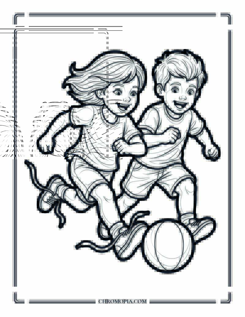 Kids Playing Soccer Coloring Page