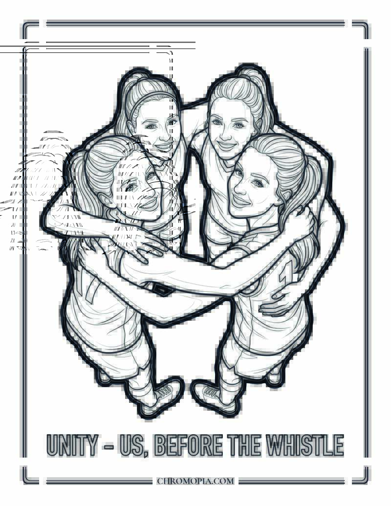 Girls Soccer Team Huddle Coloring Page