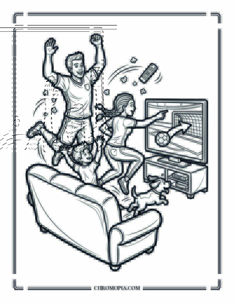 Family Celebrating A Soccer Goal Coloring Page