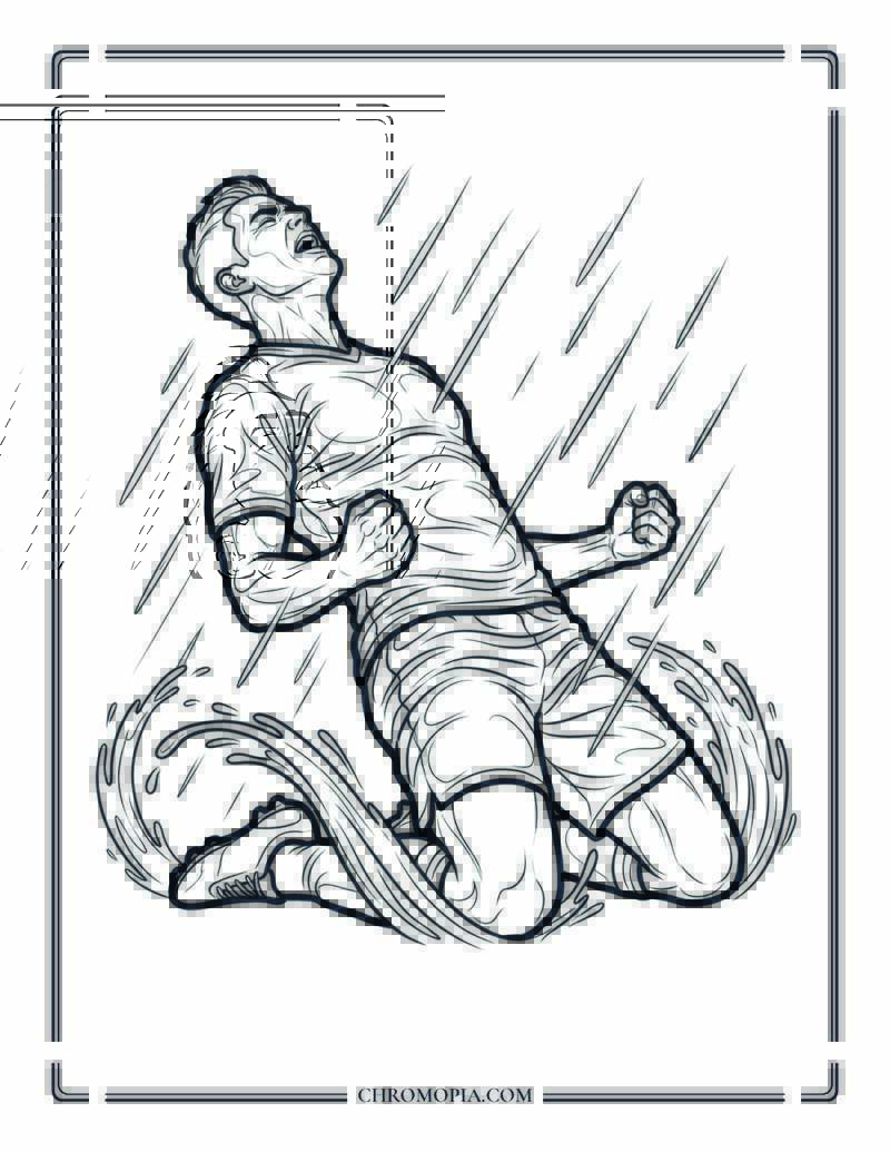 Soccer Player Celebrating In The Rain Coloring Page