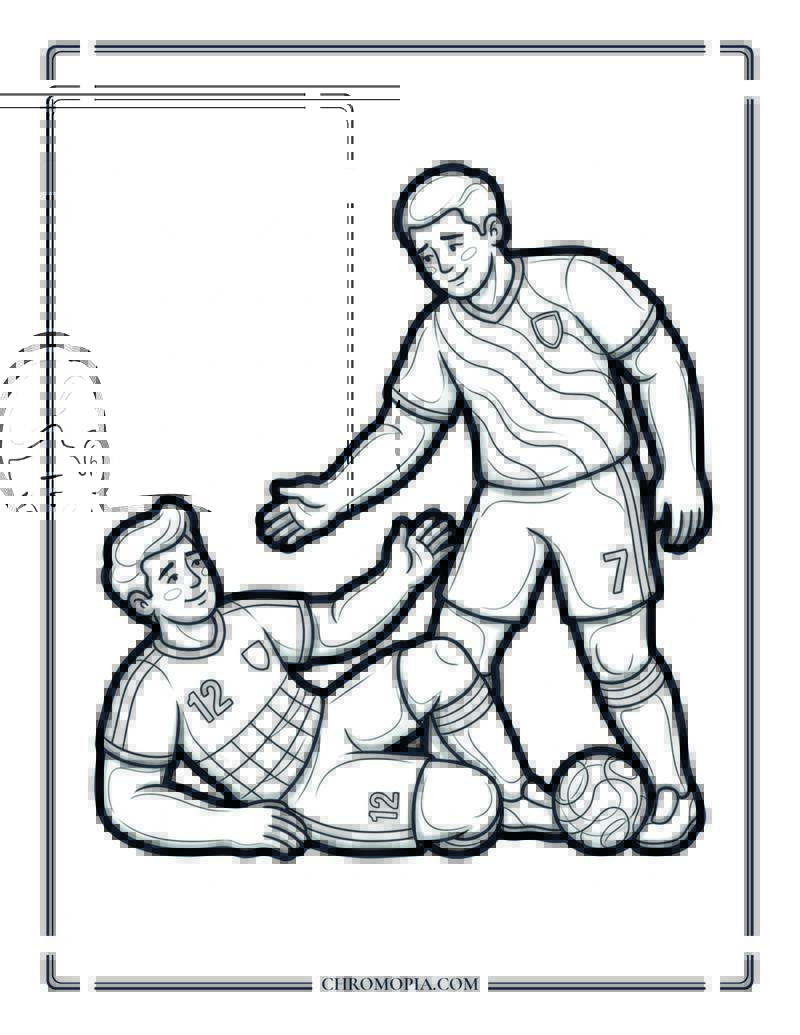 Soccer Player Helping Opponent Up Coloring Page