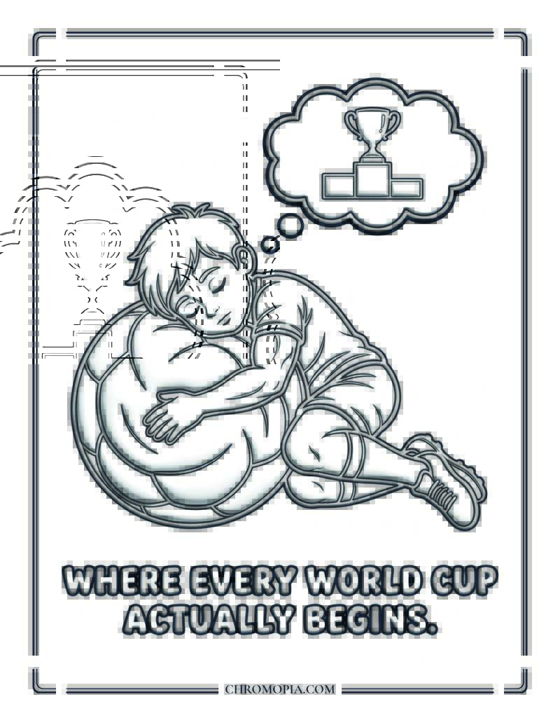 Kid Dreaming Of The Soccer World Cup Coloring Page