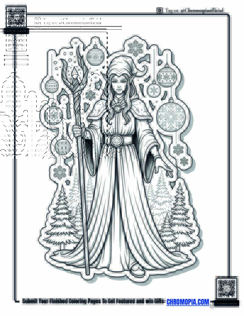 6  Fantasy Elf With Magical Staff Coloring Page