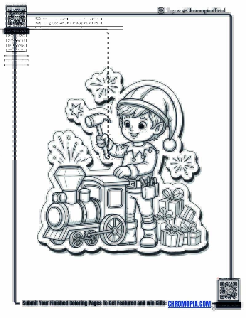 8  Boy Elf Toy Builder Coloring Page