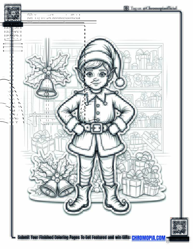 9  Realistic Elf Standing Proud Coloring Page