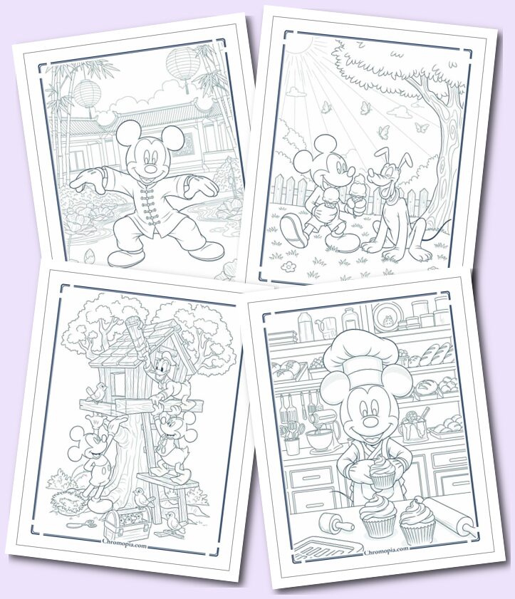 10 Profession Based, Friendship, and Around the World Mickey Mouse Coloring Pages