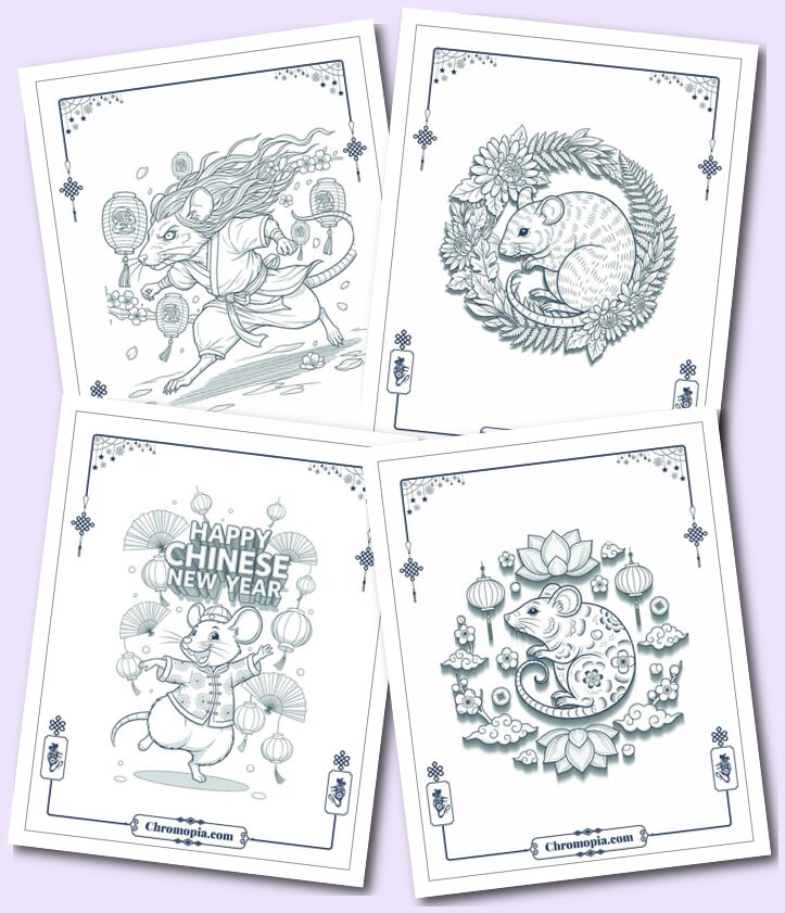 12 Free Chinese Year of the Rat Coloring Pages Printable PDFs