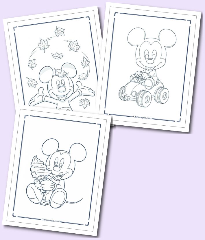 2 Cute, Funny, and Cartoon Mickey Mouse Coloring Pages