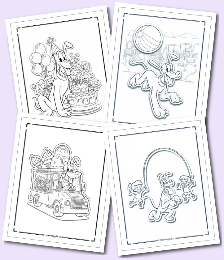 2 Funny Disney Pluto and Kids Activities Coloring Pages